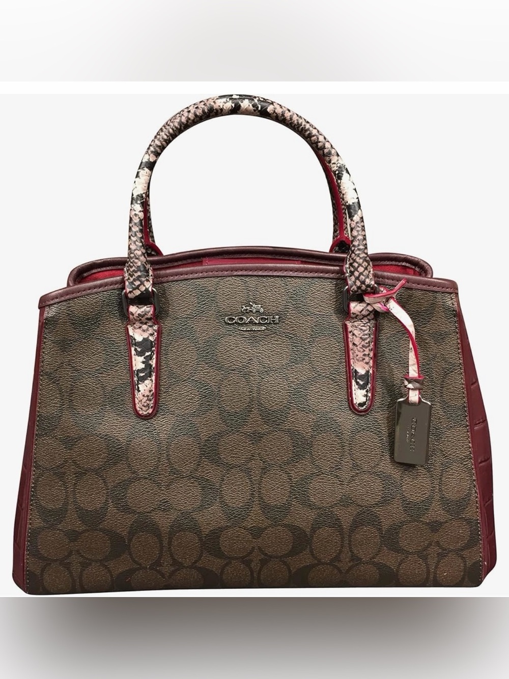 Coach Vintage Sierra Satchel in Signature Canvas - Brown/ Oxblood with Snakeskin